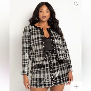 Plaid Sequin Crop Jacket